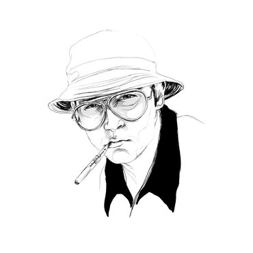Drawing of Johnny Depp with Ray-Ban Shooter Aviator sunglasses